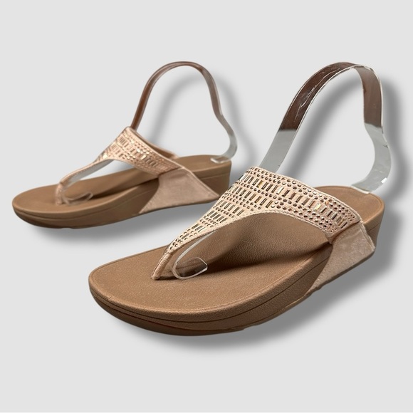 FitFlop Lulu Incastone Platform Sandal Size 7 Thong Toe Metallic Rhinestone - Picture 1 of 12